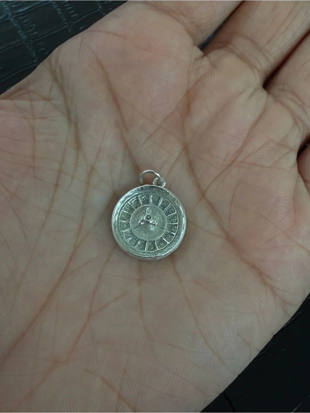 Vintage Silver Casino Roulette Gambling Wheel Pendant Necklace Charm